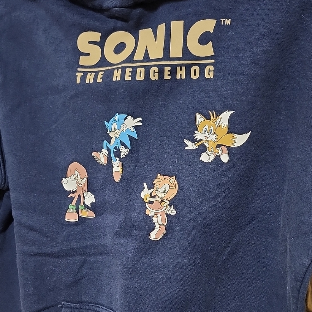 Blue Sweatshirt with Tan Long Sleeves and Sonic Graphic - Picture 4 of 8